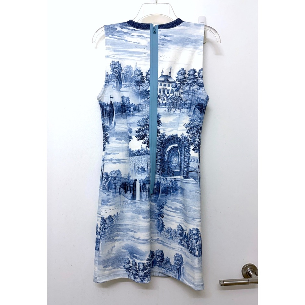 Alice + Olivia Wynell Chateau A Line Mini Dress Blue Toile De Jouy Floral 6 - Picture 9 of 16
